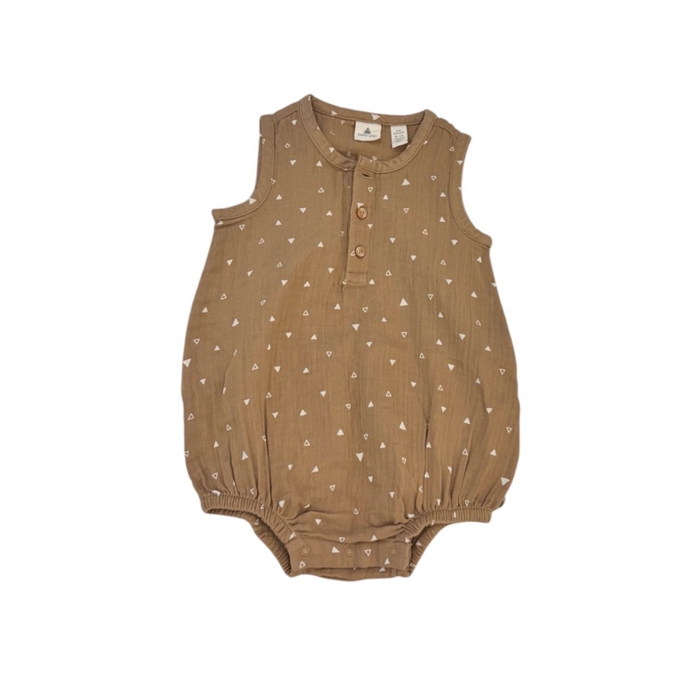 GAP Brown Sleeveless Baby One-Piece Romper with Tiny White Triangle Print